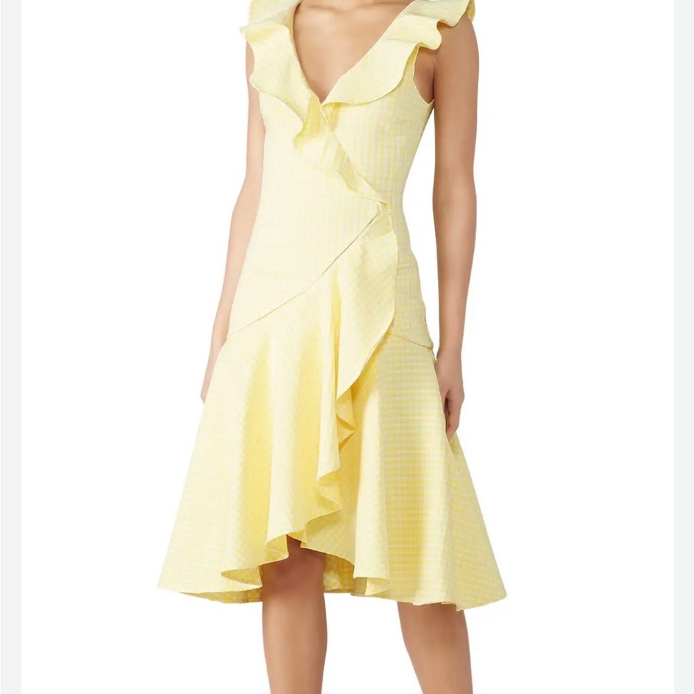 Gingham Ruffle V-Neck Dress by SIMKHAI